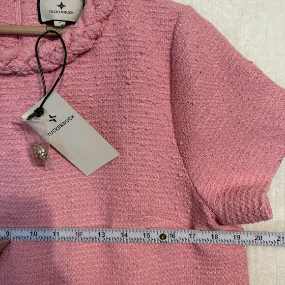 Tuckernuck Pink Tweed Short Sleeve Braided Neck Jackie Shift Dress Sz L $298 - Picture 4 of 13